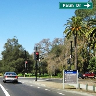 CLICK to go RIGHT on Palm Drive from Arboretum